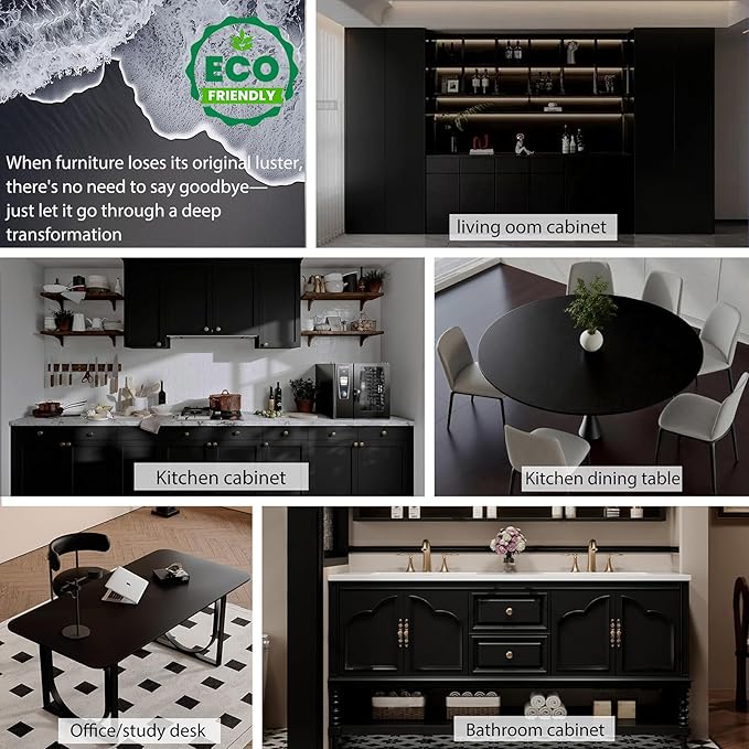 15.7" x 118" Peel and Stick Wallpaper Matte Black Contact Paper for New Environmentally Friendly Materials Thickening Waterproof Upgrade Black Wallpaper for Countertops Bathroom Kitchen Cabinet