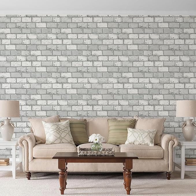 JiffDiff Brick Wallpaper Peel and Stick, Removable Vintage Self Adhesive Wallpaper Renter Friendly Textured Stick on Wallpaper Contact Paper （17.3