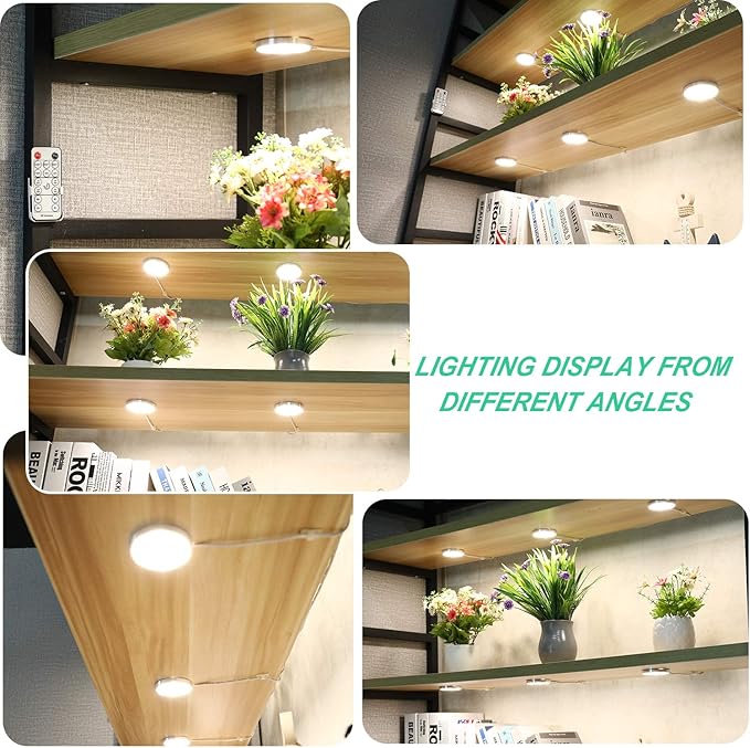LED Dimmable Under Cabinet Lighting Kit,12V 6 Pack Wired Puck Lights with Remote Control, Plug in Under Counter Lighting Fixtures for Kitchen,Bookcase,Showcase,Shelf (Day White)