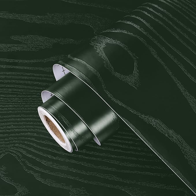Wallercity Blackish-Green Wood Grain Contact Paper for Cabinets Dark Green Textured Wood Wallpaper Peel and Stick Countertops Vinyl Waterproof Wooden Wall Paper for Countertop Desk Table 15.8''x236''