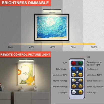 4pcs Battery Operated Picture Light with 3 Lighting Color,Painting Light for Wall with Remote,Led for Art Indoor Brightness Dimmable, Timer-Off Display Accent Light for Frame Gallery
