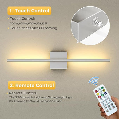 L LOHAS LED Battery Operated Wall Sconces Set of 2, Battery Wall Sconce 10000mAh, Nickel Rechargeable Sconces 3CCT + RGB, 28.7 Inch Wireless Wall Lights, Sconce Wall Decor for Bedroom, Living Room