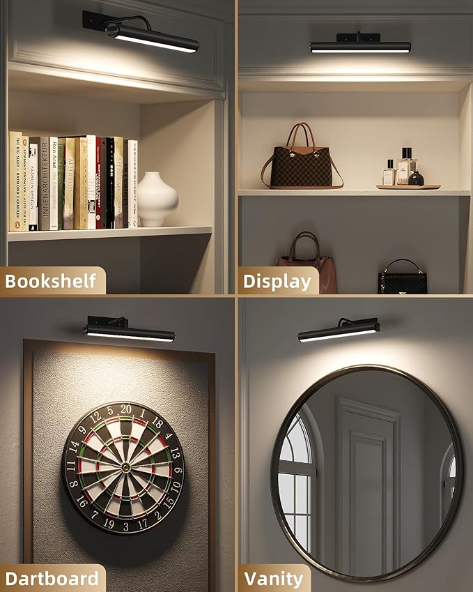 EZVALO 13Inch Wireless Picture Lights, 4000mAh Rechargeable Battery Art Lights with Remote, Dimmable 3 Color Temps LED Painting Lights for Living Room, Bedroom, Hallway (Black, 2Pack)