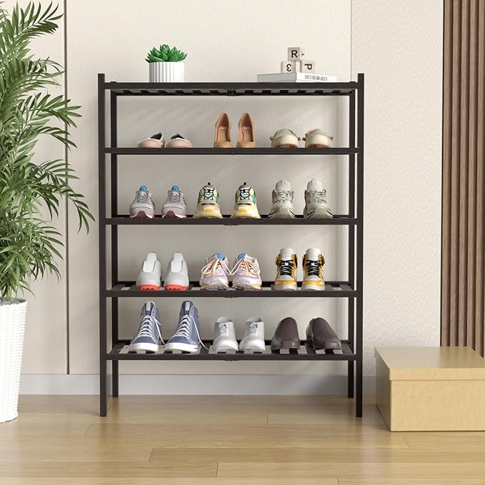 5 Tier Bamboo Shoe Rack for Closet Free Standing Wood Shoe Shelf for Entryway Small Space Stackable 27