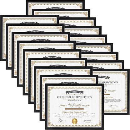 Hoikwo 18 Packs 8.5x11 Black Multi Plastic Picture Frames Set with Plastic Cover, Certificate Frames for Document Diploma Award, Light Weight Bulk 8.5 by 11 Frames Pack for Wall Hanging and Table
