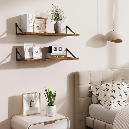 Deep Floating Shelves for Wall,30" Wx10 D Wood Floating Shelf Set of 2,Sturdy Metal Bracket Wide Display & Storage,Wall Mounted Hanging Floating Shelves for Living Room,Bedroom,Rustic Brown