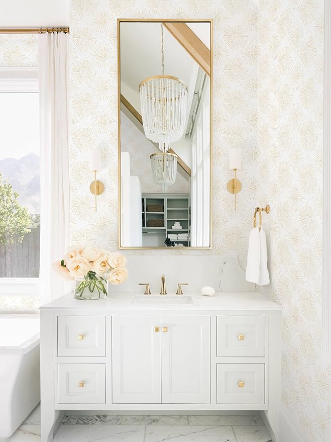 Boho Wallpaper Beige Wall Paper Peel and Stick Modern Beige and White Geometric Fireworks Contact Paper Renter Friendly Self-Adhesive Removable Bathroom Bedroom Laundry Room 17.3