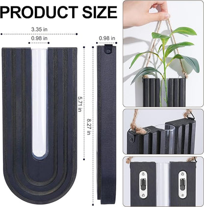 Wooden Wall Vase Set of 3, Propagation Vases Hanging Planters for Indoor Plants, Wall Mounted Vase Boho Modern Farmhouse Decor for Entryway Hallway