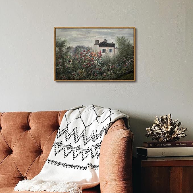 OIQArtOIQ Vintage Landscape Canvas Wall Art Framed Natural Scenery Painting Artwork Prints France Country Wilderness Farmhouse Decor Pictures Kitchen Bedroom Living Room Bathroom