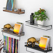 Meangood Floating Shelves Wall Mounted Set of 2, Wall Shelf with Towel Bar Rustic Wood Wall Storage Shelves for Bedroom,Living Room,Bathroom, Kitchen Torched Wood
