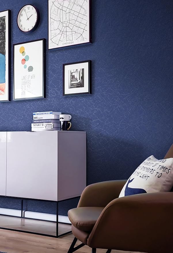 Safiyya Blue Silk Peel and Stick Wallpaper Textured Dark Blue Contact Paper Removable Wallpaper Silk Decorative Self Adhesive Wall Paper Vinyl Rolls 118"x 17.3"