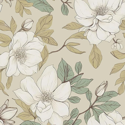 Floral Wallpaper Peel and Stick, Beige/White Flowers Contact Paper 17.5" x 393.7", Vintage Botanical Boho Wall Paper Waterproof Self Adhesive Removable for Room Shelves Cabinet Drawer Table Decor