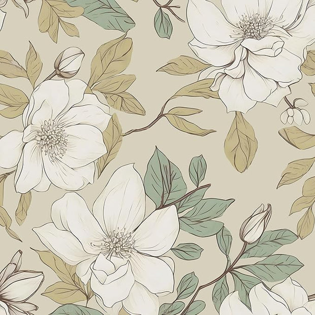 Floral Wallpaper Peel and Stick, Beige/White Flowers Contact Paper 17.5" x 393.7", Vintage Botanical Boho Wall Paper Waterproof Self Adhesive Removable for Room Shelves Cabinet Drawer Table Decor