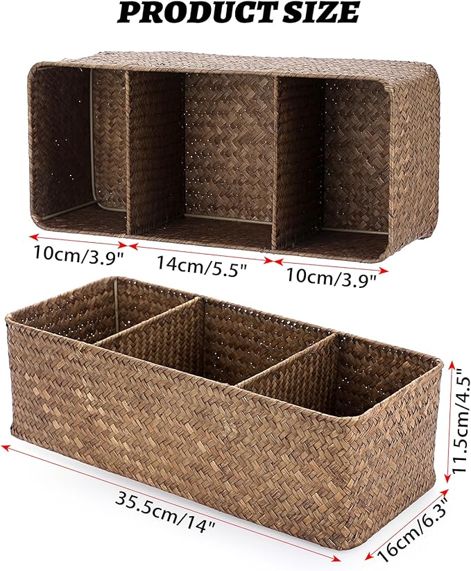 ELLDOO Coffee Pod Holder, Large Capacity Coffee Pod Organizer for K Cup Nespresso Pods, Hand-Woven Seagrass Storage Basket, 3-Section Wicker Baskets for Shelves Closets, Coffee