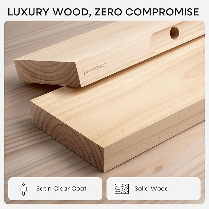 Homeforia 60 inch Natural Floating Shelf, High End Solid Real Wood 60inch Small Floating Shelves for Wall Mounted, Natural Wooden Floating Shelves, Heavy Duty Bracket, 60 X 6.5 X 1.75 in, Set of 2