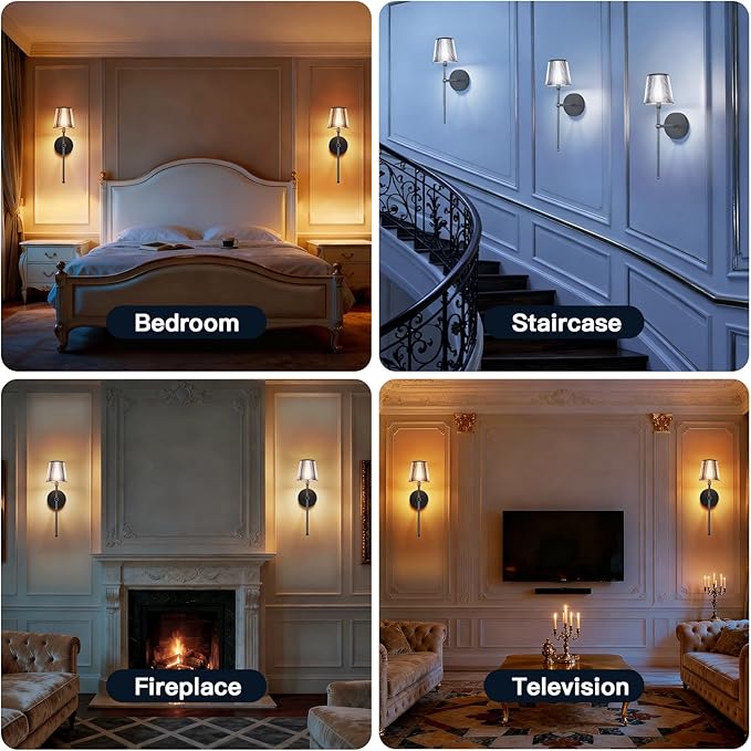 Battery Operated Wall Sconces Set of 2, Wireless Wall Sconce with Remote Dimmable Timer, Rechargeable 5200mAh, Cordless Wall Light for Bedroom Living Room, Hallway, Light Decor