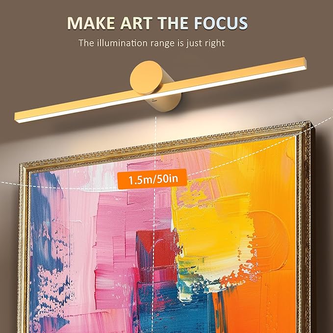ZitoStory Battery Operated Picture Light for Wall with Remote,Minimalism Wireless Dimmable Art Lights for Paintings Rechargeable Gallery Light Artwork Lighting for Canvas, Portrait (Gold,23'' Inch)