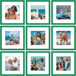 Vittanly 12x12 Picture Frames Set of 9, Shatter Resistant Plexiglass, Display 8x8 Pictures with Mat or 12x12 without Mat, Photo Frames for Wall Mount, Engineered Wood, Green