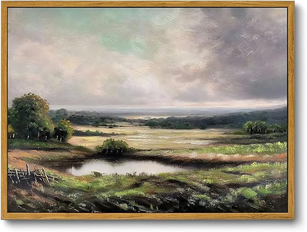 OIQArtOIQ Vintage Landscape Canvas Wall Art Framed Natural Scenery Painting Artwork Prints France Country Wilderness Farmhouse Decor Pictures Kitchen Bedroom Living Room Bathroom