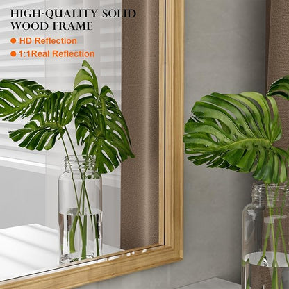 WallBeyond Wood Frame Wall Mirror Rounded Corner Arch Rectangle Mirror for Entryway, Living Room or Bedroom Home Decor - Light Woodgrain [20" x 30" Natural ]