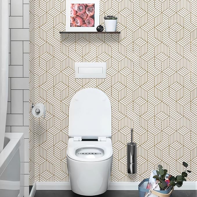 WENMER 17.71 Inch x 236 Inch Geometric Hexagon Wallpaper Peel and Stick Wallpaper Contact Paper Removable Self Adhesive Wall Paper Vinyl Film for Home Drawer Cabinet Countertop Door