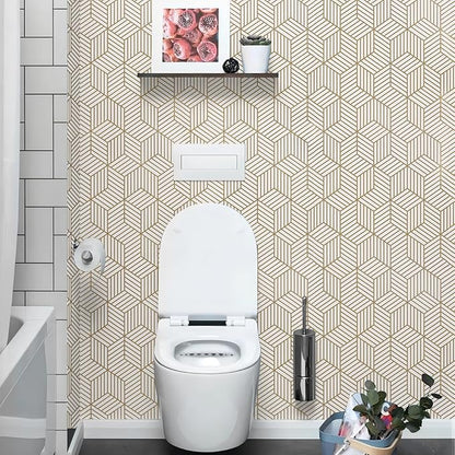 WENMER 17.71 Inch x 236 Inch Geometric Hexagon Wallpaper Peel and Stick Wallpaper Contact Paper Removable Self Adhesive Wall Paper Vinyl Film for Home Drawer Cabinet Countertop Door