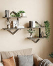 Floating Shelves, Set of 2 Wall Shelf, Wall Mounted Decorative Shelves, 2-Tier Modern Geometric Hanging Storage Shelf for Living Room, Bedroom, Kitchen, Office, Study (Greige + Black)