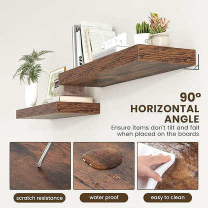 12 Inch Deep Floating Shelves | 36 Inch Brown Floating Shelves | 36" W x 12" D Rustic Wood Shelves for Wall | Deep Brown Shelves for Living Room Bathroom Laundry Room Kitchen