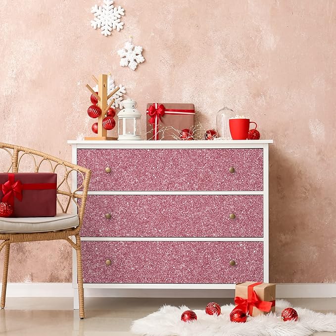CHIHUT Pink Glitter Wallpaper Stick and Peel 15.7''x100'' Sparkle Glitter Contact Paper for Walls Dresser Self Adhesive Removable Glitter Wallpaper Roll Thickened Fabric Wall Paper for DIY Decoration