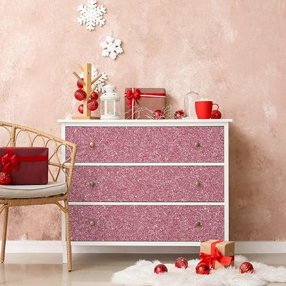 CHIHUT Pink Glitter Wallpaper Stick and Peel 15.7''x100'' Sparkle Glitter Contact Paper for Walls Dresser Self Adhesive Removable Glitter Wallpaper Roll Thickened Fabric Wall Paper for DIY Decoration