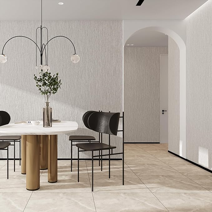 Haimin Grasscloth Wallpaper Textured 24in X 393in Fabric Contact Paper Wall Paper Textured Linen Peel and Stick Self-Adhesive Thick Vinyl Embossed Film Wallpaper (Beige Grey)