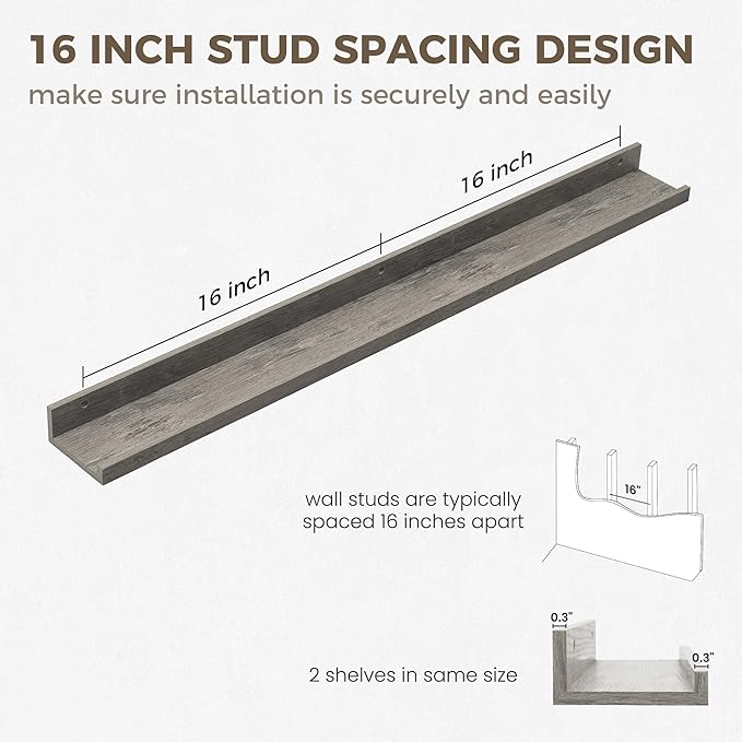 Axeman 36 Inch Floating Shelves | Picture Ledge Shelf Set of 2 | Rustic Grey Wall Shelves with Lip | Grey Picture Shelf for Wall with Ledge | Photo Ledges 36 Inch