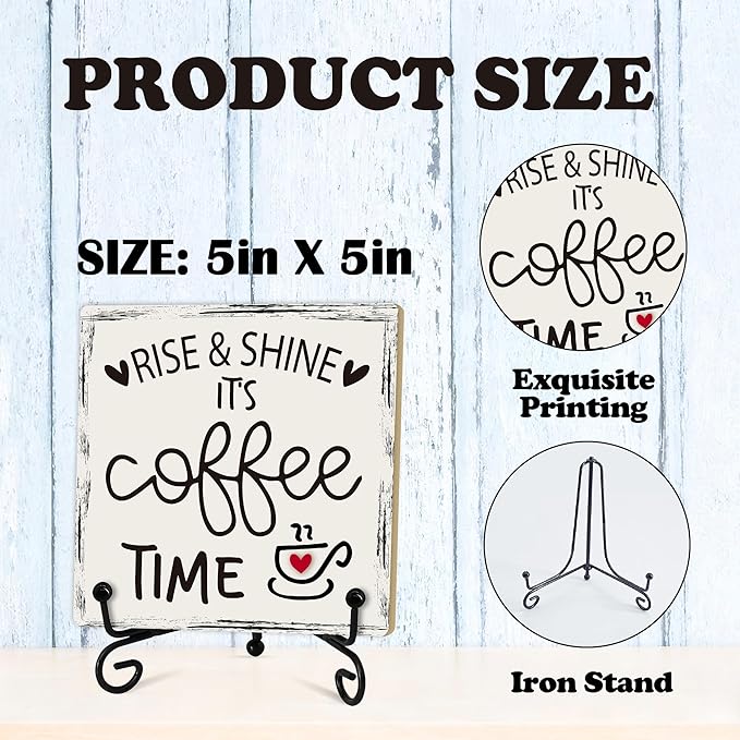 Coffee Desk Decor Sign, Coffee Time Sign With Stand For Farmhouse Home Kitchen Table, Wine Sign For Farmhouse Home Kitchen Bar Shelf Table, Gifts For Family Friend Coworker-12