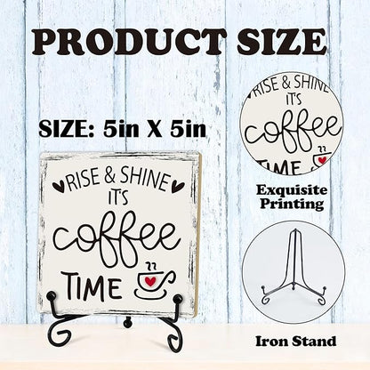 Coffee Desk Decor Sign, Coffee Time Sign With Stand For Farmhouse Home Kitchen Table, Wine Sign For Farmhouse Home Kitchen Bar Shelf Table, Gifts For Family Friend Coworker-12