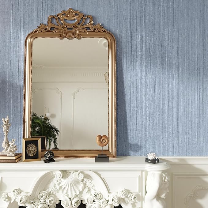 CRE8TIVE Large Size 24"x354" Light Blue Grasscloth Peel and Stick Wallpaper Textured Faux Grasscloth Contact Paper for Cabinets Removable Fabric Linen Wallpaper Blue Wall Covering for Bathroom Bedroom