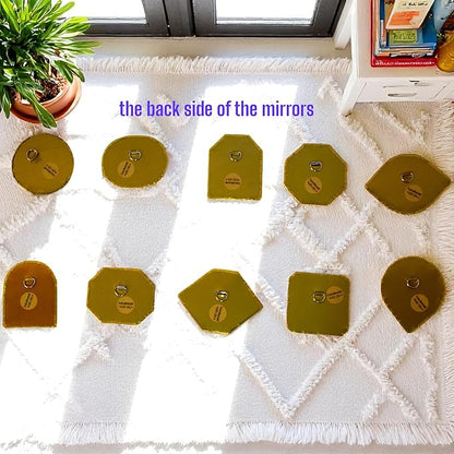 Set of 5 Small Decorative Wall Mirrors – Gold Brass Handmade Mirror Set | Octagon, Arched, Horizontal Oval, Square and Diamond Shapes | Living Room, Bedroom, Home Wall Hanging Mirrors Decor