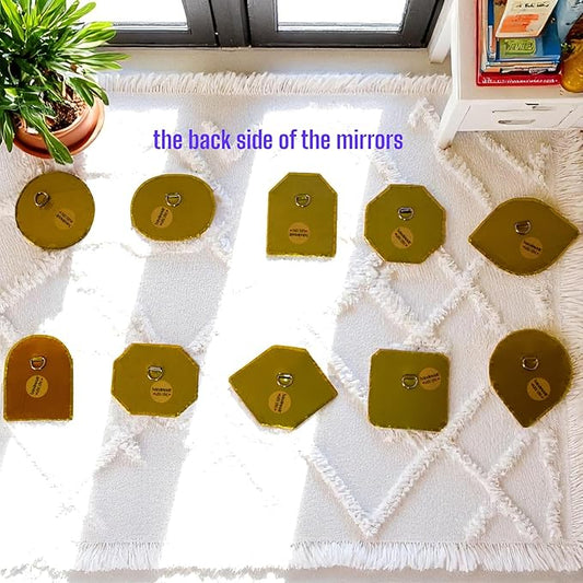 Set of 5 Small Decorative Wall Mirrors – Gold Brass Handmade Mirror Set | Round, Arch, Oval, Octagon, Eye Shapes | Living Room, Bedroom, Home Wall Decor (5, Rounded Edges)