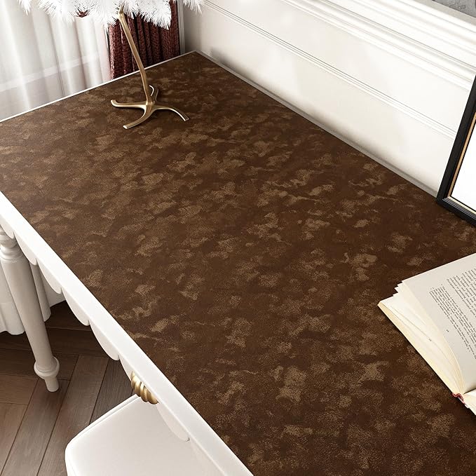 Wallercity Deep Brown Velvet Peel and Stick Wallpaper Self Adhesive Felt Sheets Wallpaper for Walls Cabinets Soft Flocking Fabric Contact Paper for Dressing Table Crafts Jewelry Box Shelf 11.8x78.7 IN