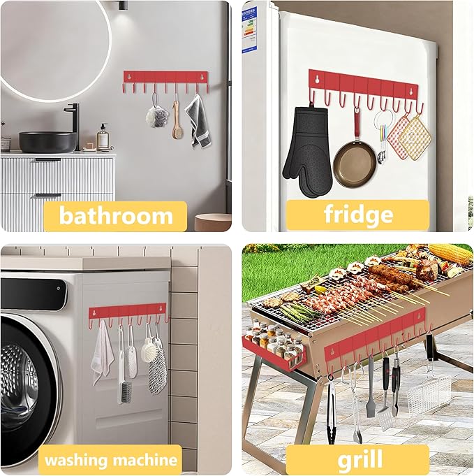 Magnetic Spice Rack Organizer for Fridge Seasoning Organizer for Kitchen storage with Screw Magnetic Shelf with Hook for Refrigerator and Oven (4pack1hook-Red)