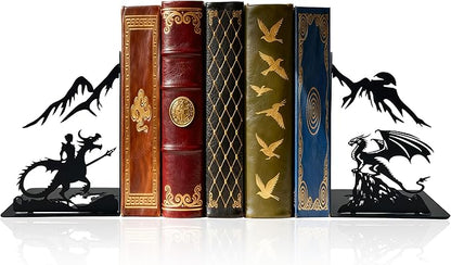 Dragon Bookends – Metal Book Ends Decorative for Shelves, Unique Fantasy Book Ends Holder, Cute Novelty Vintage Bookends, Bookshelf Decor Heavy Duty Stopper for Kids and Adults
