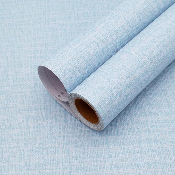 Yancorp 24"x197" Textured Fabric Light Blue Wall Paper Faux Grasscloth Peel and Stick Wallpaper Self-Adhesive Linen Removable Wallpaper Cabinets Counter Top Liners