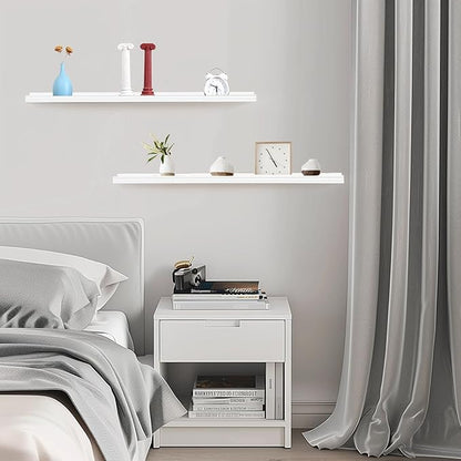 Muzilife 35.4 Inch Large Floating Shelves - Set of 2 Rustic Wood Floating Shelves - Wall Mounted Long Picture Ledge for Bathroom, Bedroom, Living Room, White, U Shape
