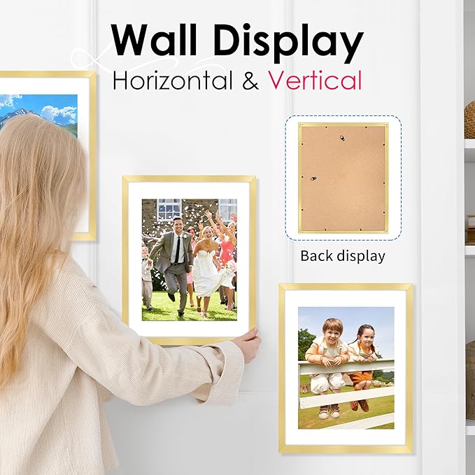 FIXSMITH 11x14 Picture Frame Bulk-4 Pack, Photo Frame with HD Plexiglass, Display Pictures 8x10 with Mat or 11x14 Without Mat, Gold Picture Frames Collage Wall Decor, Gallary Wall Frame