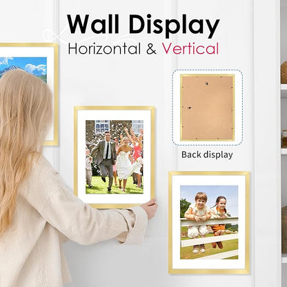 FIXSMITH 11x14 Picture Frame Bulk-4 Pack, Photo Frame with HD Plexiglass, Display Pictures 8x10 with Mat or 11x14 Without Mat, Gold Picture Frames Collage Wall Decor, Gallary Wall Frame