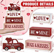 Marsui 4 Pcs Valentine's Day Decorations Truck Wooden Signs Rustic Distressed Table Decor Valentines Centerpieces Blocks Farmhouse Tiered Tray Decor Happy Valentine Day Decorations for Home Desk Shelf