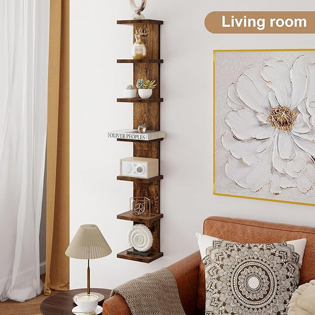 Fun Memories 7 Tier Wall Shelf Unit, Decorative Wall Mount Vertical Shelving, Floating Storage Home Decor Organizer Tall Tower Design Utility Shelving Bedroom Living Room