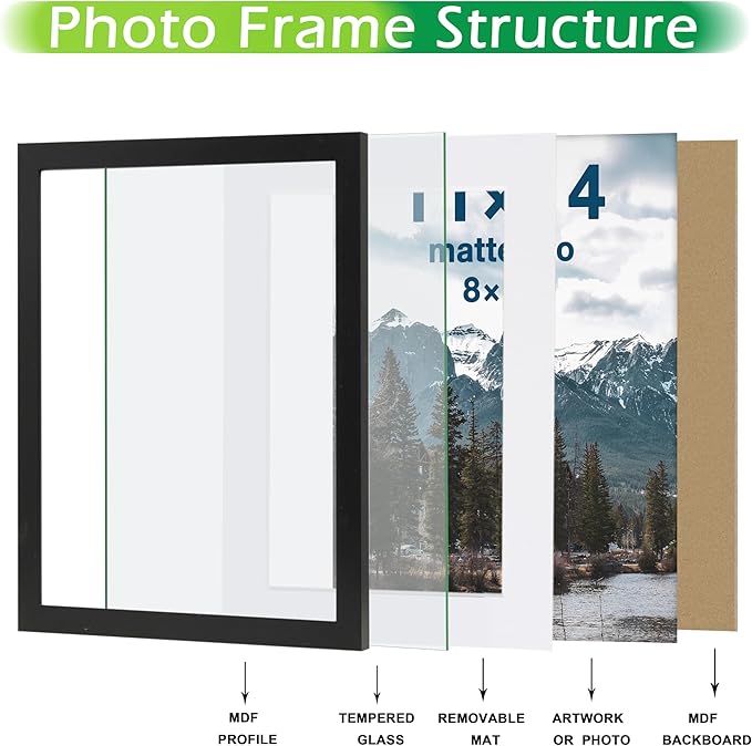 FrameWorks 2-Pack, 8x10 Matted to 5x7 Picture Frame, Black – Classic Wooden Photo Frame with Tempered Glass, Modern Matte Finish for Prints, Posters, Certificates & Wall Decor – Gallery-Ready
