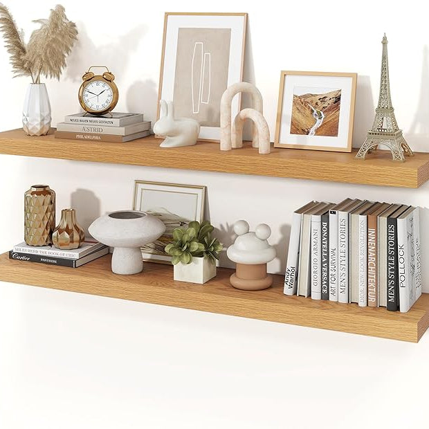 Floating Shelves for Wall, 9.3" Deep Wall Mounted Wood Shelves for Bathroom, Bedroom, Living Room, Kitchen, Hanging Shelf for Books/Storage/Room Decor (Oak, 48")