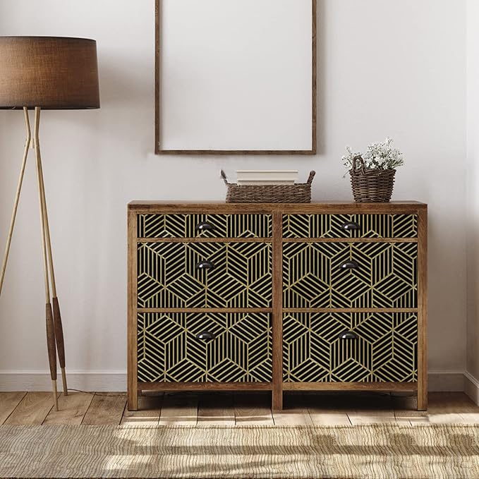 WENMER Black and Gold Geometric Wallpaper, 17.7
