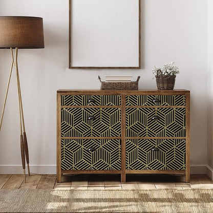 WENMER 17.7" x 394" Geometric Hexagon Wallpaper Black and Gold Peel and Stick Removable Contact Paper Self Adhesive for Home Drawer Cabinet Countertop Door